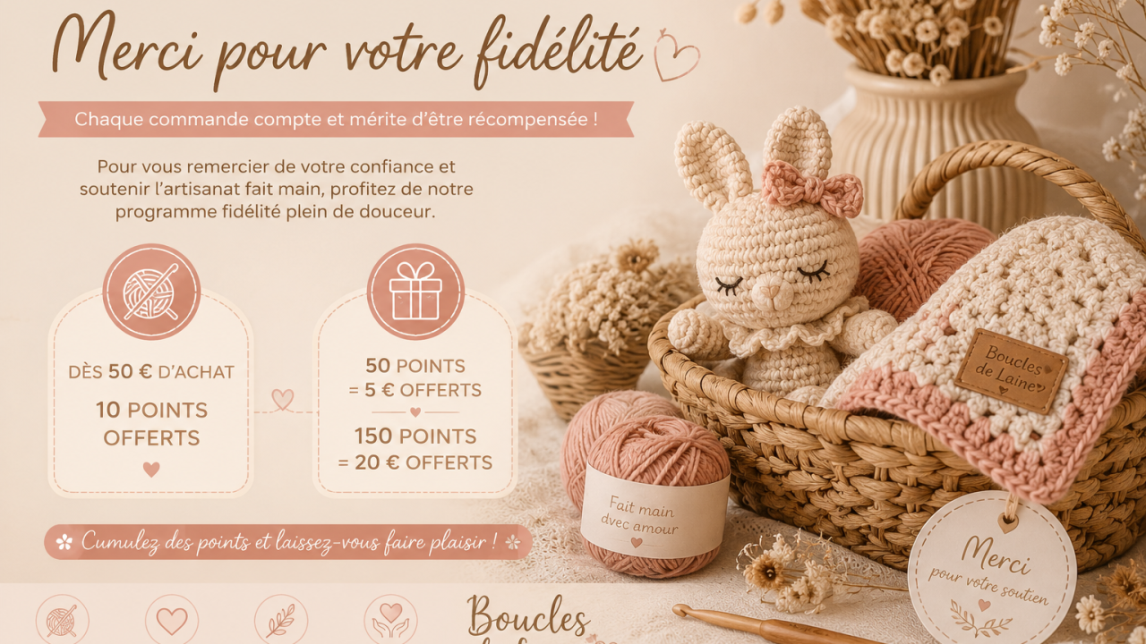 Programme fidélité Bouille de Laine - créations artisanales au crochet, couverture