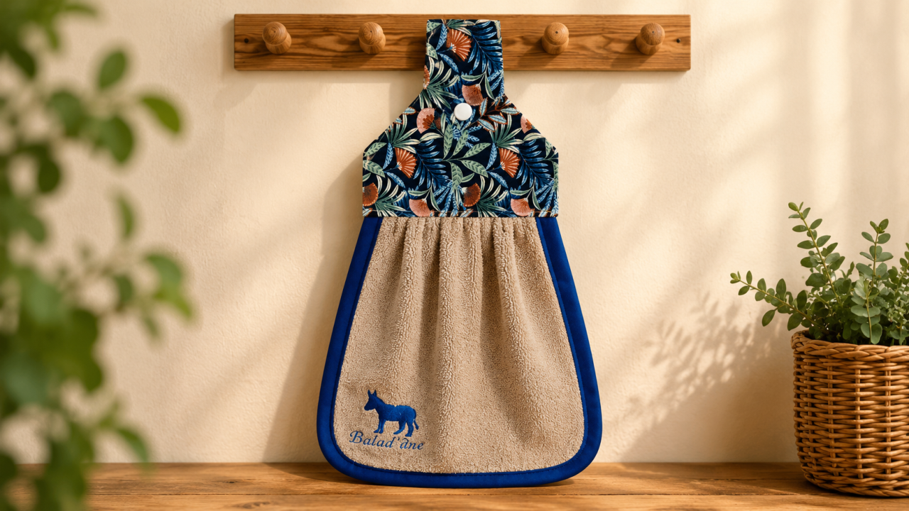 Torchon personnalisé Balad'Âne avec motif tropical et broderie artisanale