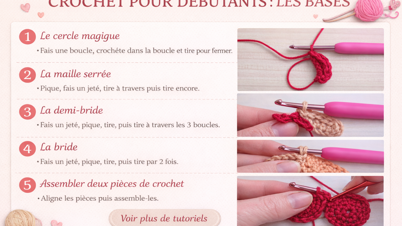 💡 Astuce débutant : Prends ton temps, entraîne-toi avec un fil clair et un crochet adapté. Le crochet, c’est avant tout du plaisir et de la détente.  Si tu veux aller plus loin, retrouve d’autres tutoriels DIY crochet et couture sur l