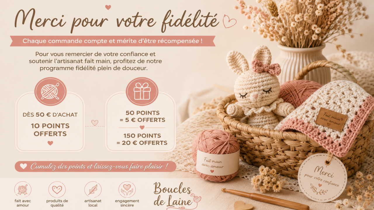 Programme fidélité Bouille de Laine - créations artisanales au crochet, couverture