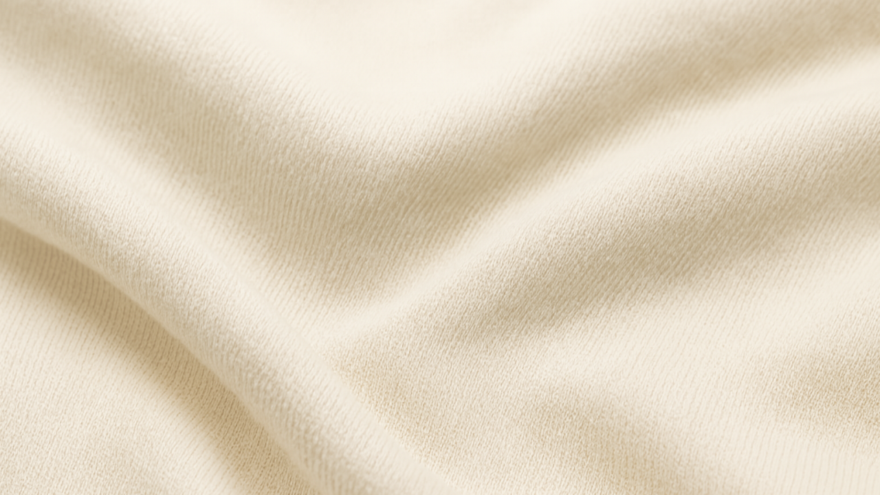 Texture douce et naturelle d'un tissu beige en gros plan, fibre de bambou