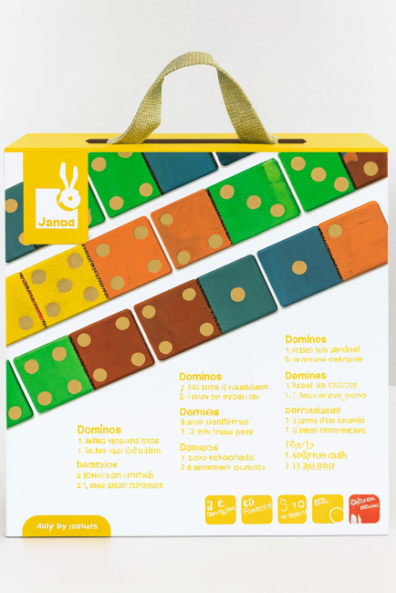 Boîte de dominos Janod avec faces chiffres et animaux, adaptée dès 3 ans, en bois FSC