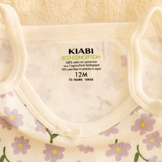 Étiquette coton bio – body bébé 12M Étiquette KIABI coton bio 12M