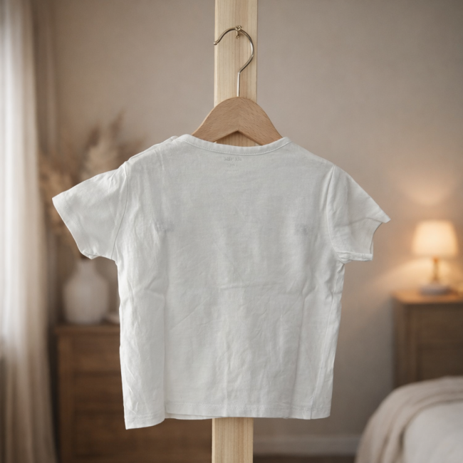 Tee-shirt blanc KIABI 18 mois vu de dos sur cintre