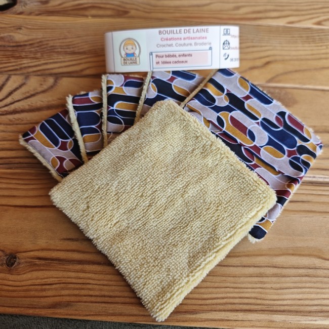 6 lingettes lavables en bambou aux motifs colorés 10 x 10 cm