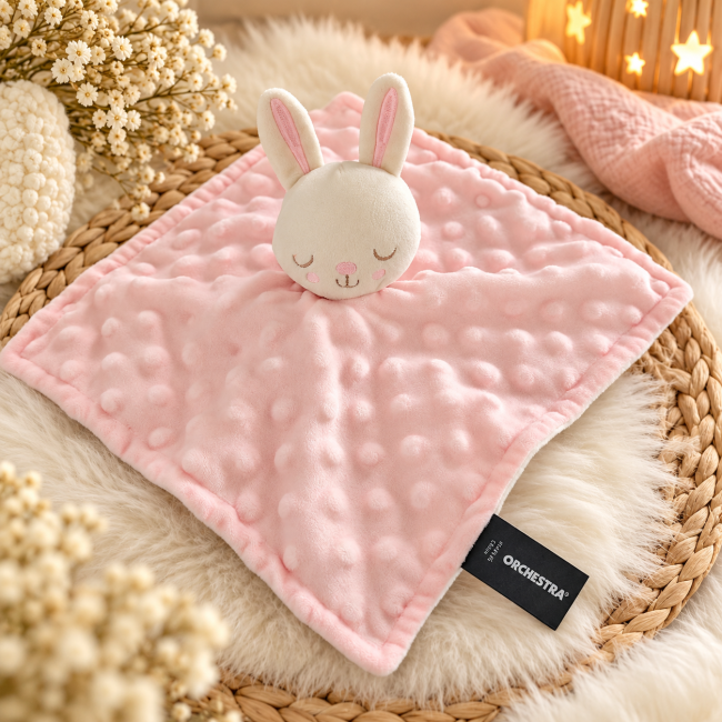 Doudou plat lapin Orchestra rose poudré et écru de seconde main