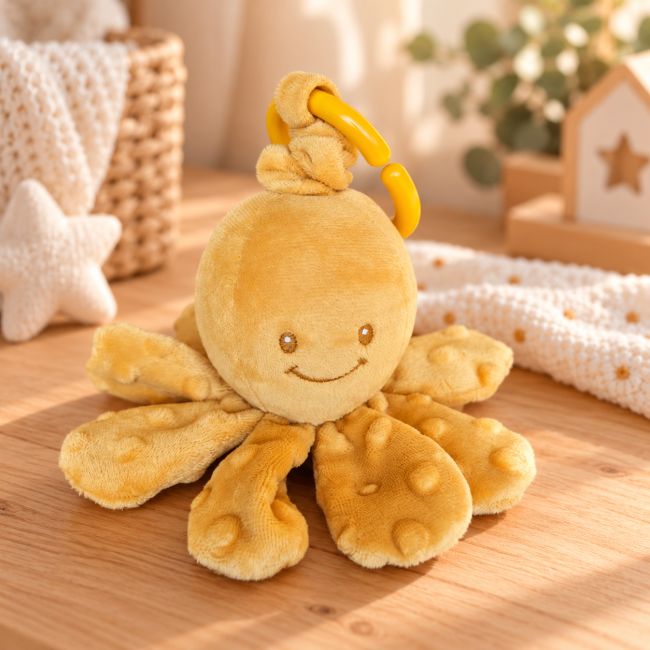Pieuvre doudou Doudou et Compagnie avec anneau vibrant