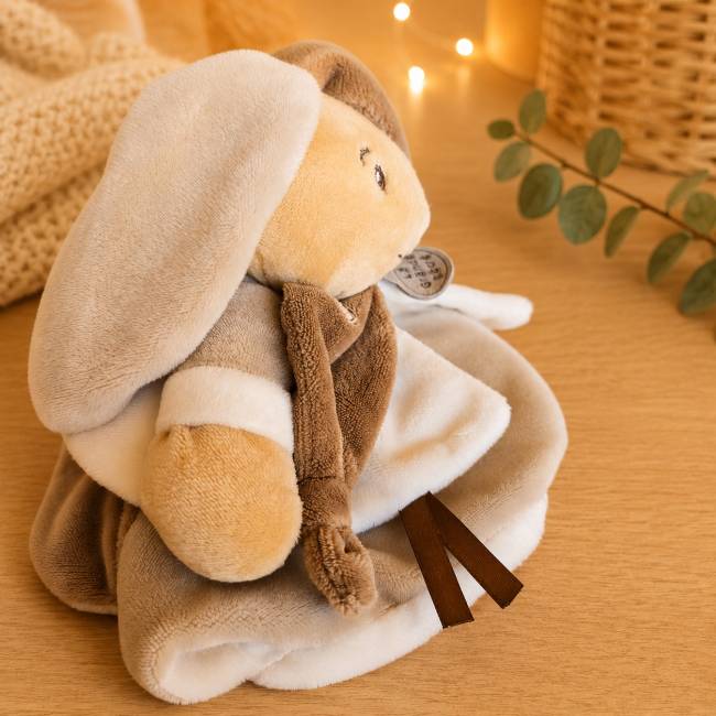 Détail de la matière douce du doudou lapin Doudou Nature