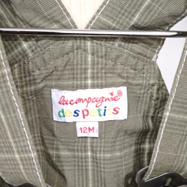 Étiquette La Compagnie des Petits - salopette bébé 12 mois, vêtement seconde main à carreaux verts