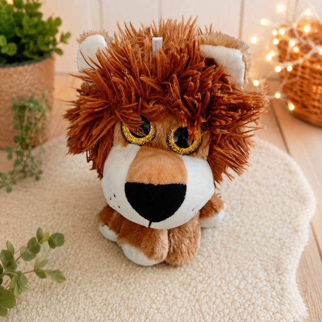 Lion en peluche Sandy brun roux de 27 cm environ