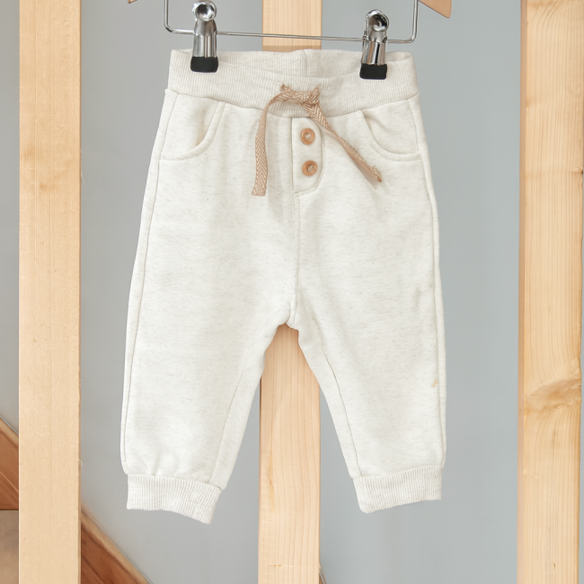 Pantalon bébé TAPE À L’ŒIL 9 mois, taille élastique avec cordon chevron et boutons bois