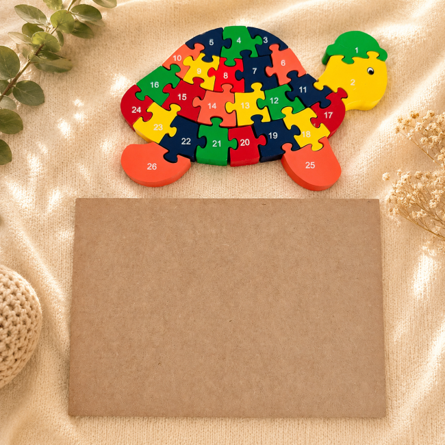 Dos de la boîte en bois du puzzle tortue de seconde main