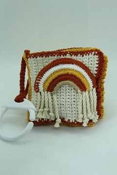 Livre d’éveil bébé au crochet avec arc-en-ciel en coton naturel, jouet sensoriel fait main