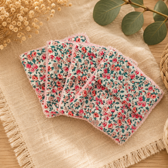 Lingettes lavables bébé et maman Lot de lingettes lavables artisanales pour bébé et maman à motif floral