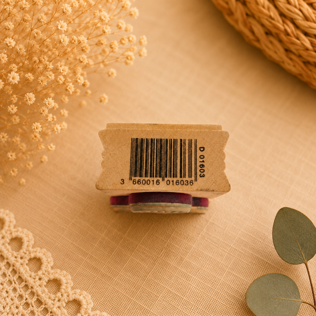 Vue latérale du petit tampon en bois motif sucette