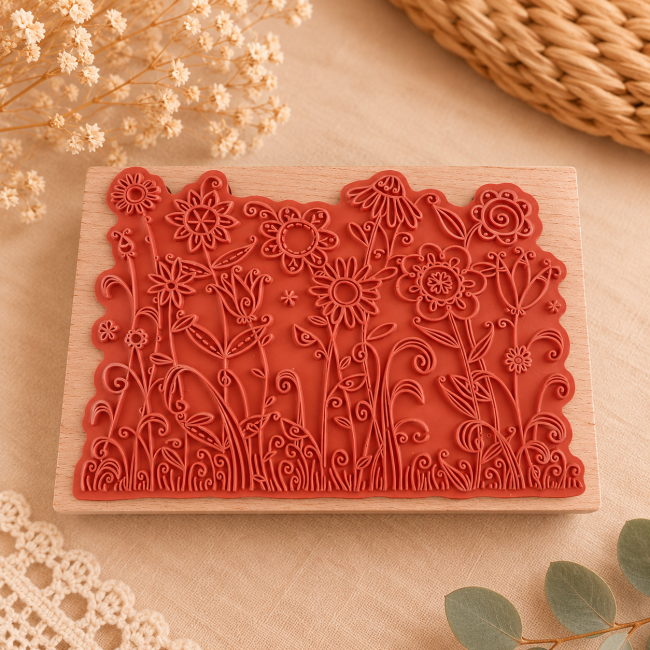 Tampon Outlines avec caoutchouc rouge en relief et motif floral