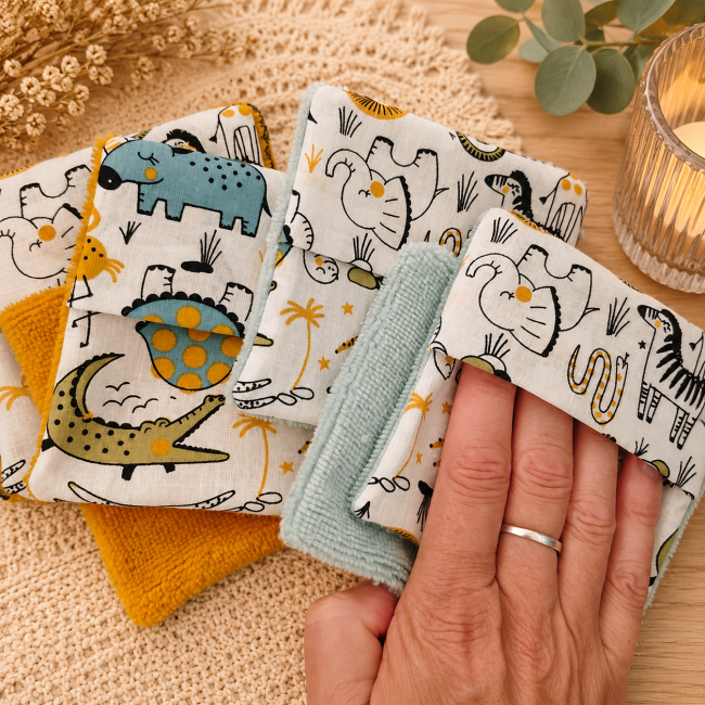 Lot de lingettes lavables artisanales pour bébé et maman en fibre de bambou