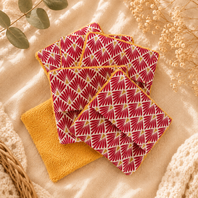 Lingettes démaquillantes lavables en bambou et coton  avec poche de maintien