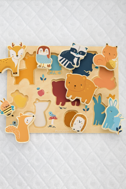 Planche en bois Vertbaudet avec marquages CE, UKCA et FSC – fond blanc texturé