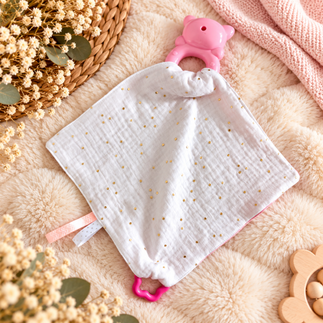 Doudou plat artisanal en coton gaze blanc vue arrière