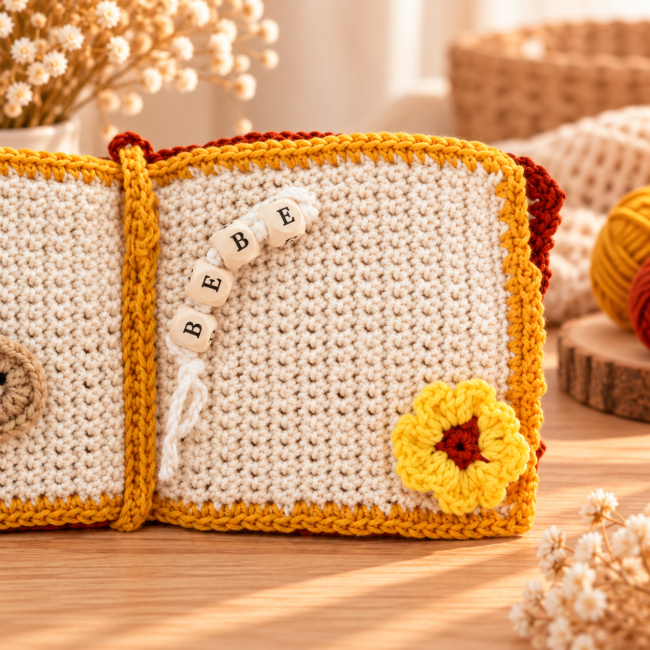 Création personnalisée en crochet pour bébé avec perles et fleur Page crochetée avec perles lettres
