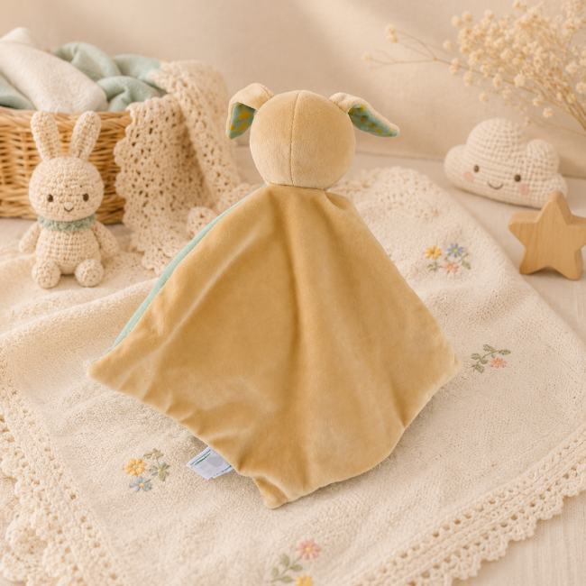 Vue arrière du doudou lapin Klorane Bébé Dos du doudou lapin Klorane Bébé tissu beige seconde main