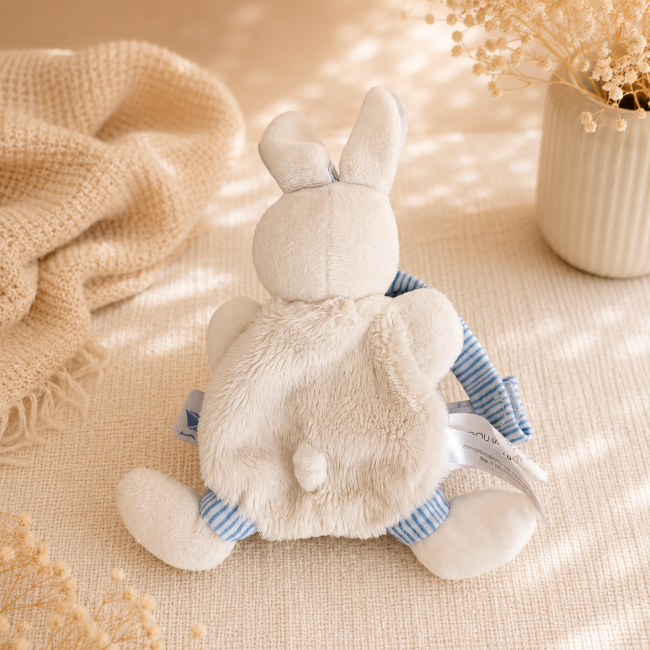 Doudou lapin blanc et bleu Doudou et Compagnie seconde main vue arrière