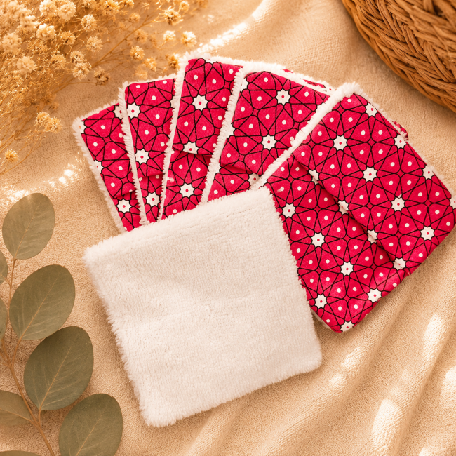 Lingettes lavables en fibre de bambou blanche Lingettes lavables réutilisables en coton motif géométrique rose et fibre de bambou blanche