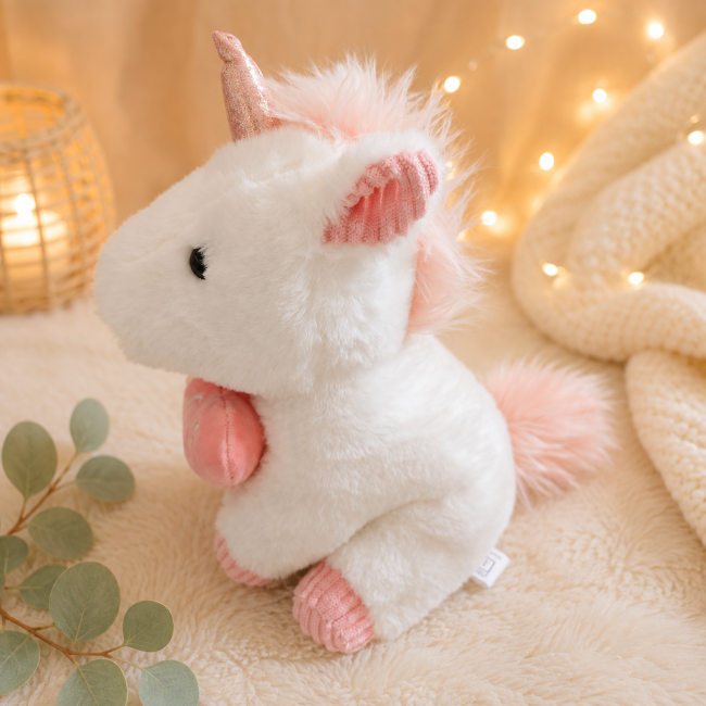 Licorne en peluche blanche avec crinière 