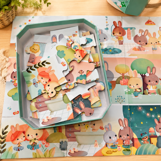 Pièces du puzzle Janod 24 pièces présentées dans la boîte de rangement