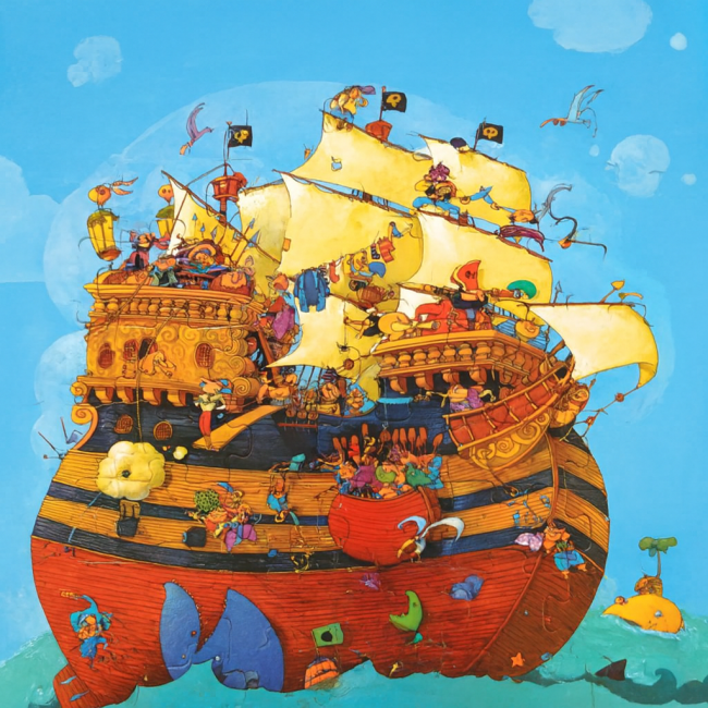 Puzzle Djeco “Le bateau de Barberousse” – Boîte originale en forme de nuage – 54 pièces