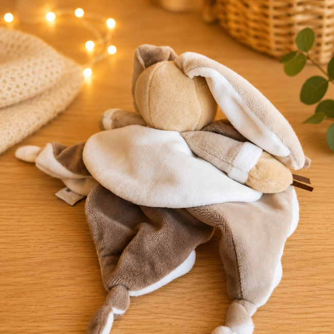 Doudou lapin Doudou Nature beige et blanc vu de dos