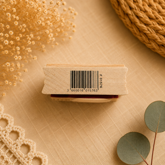 Tampon en bois Aladine Atelier avec code-barres et référence F01576