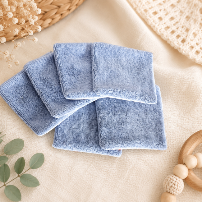 Lingettes démaquillantes lavables en bambou bleu ciel – douceur et absorption Lingettes démaquillantes lavables en fibre de bambou bleu ciel douce et absorbante