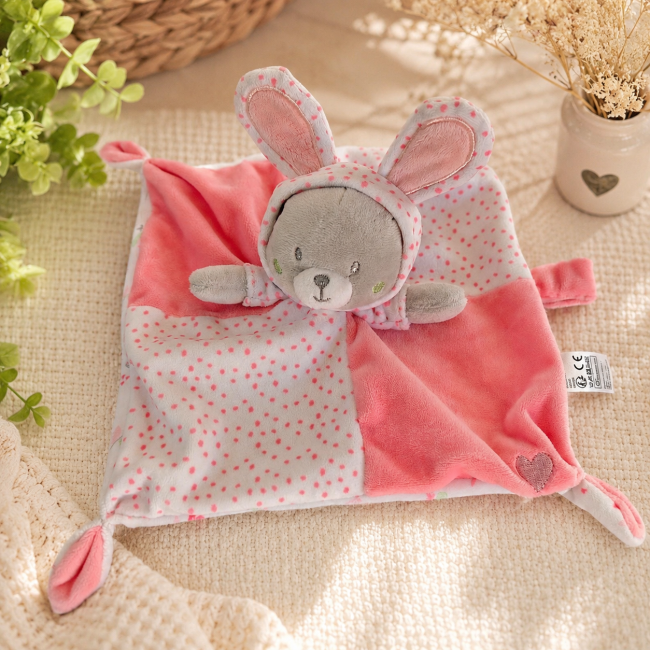 Doudou plat lapin  rose de seconde main vue de face