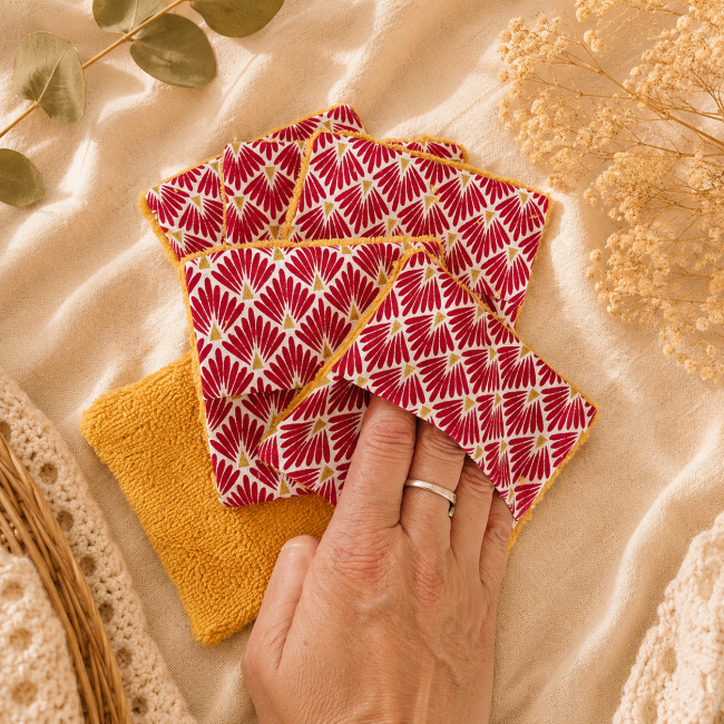 Lingette démaquillante lavable avec poche pour la main en fibre de bambou