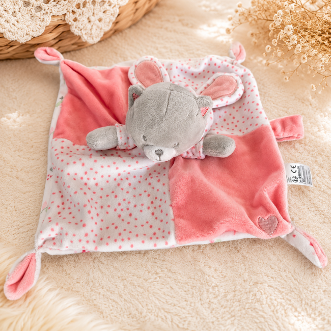 Doudou plat lapin rose de seconde main avec tête de lapin