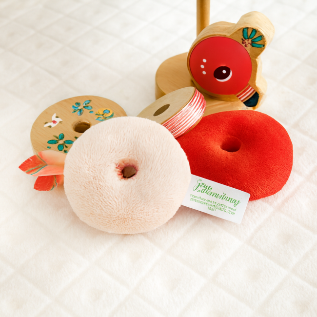 Jouet d’éveil Lilliputiens en bois et tissu – anneaux à motifs, tête d’animal