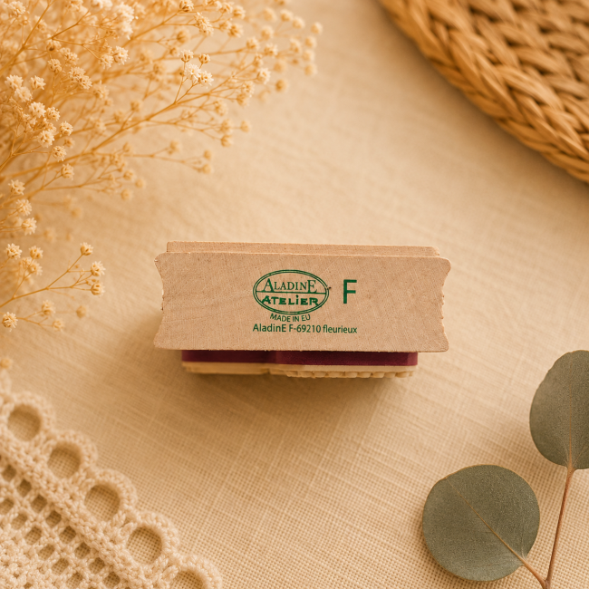 Tampon en bois Aladine Atelier avec marquage fabricant