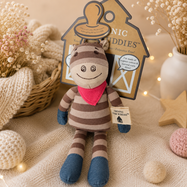 Doudou Cheval Bio Clyde 25 cm | Jouet d'éveil bébé comme neuf