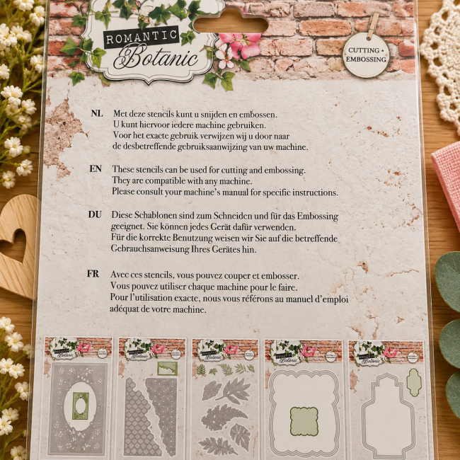 Dos de la matrice Studio Light Romantic Botanic avec instructions et compatibilité