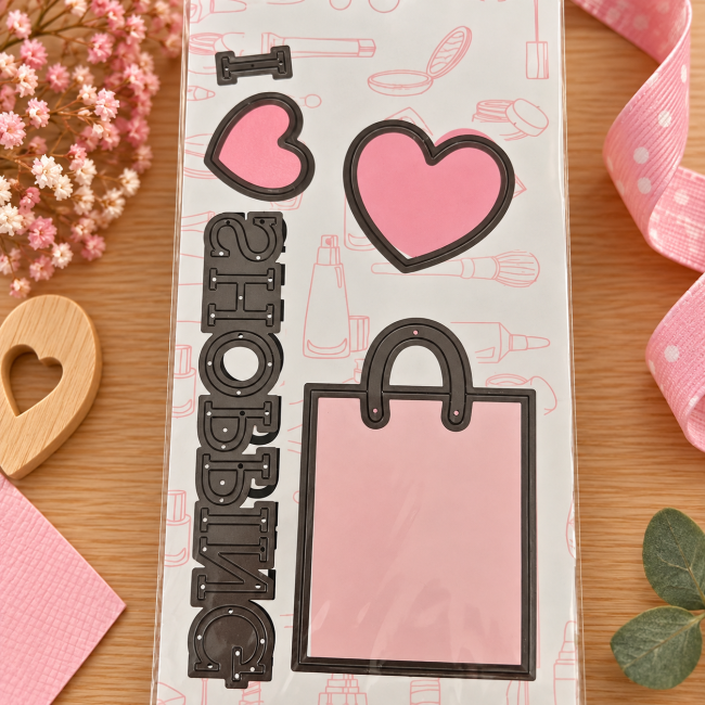 Matrice Artemio avec motifs sac, cœurs et mot Shopping