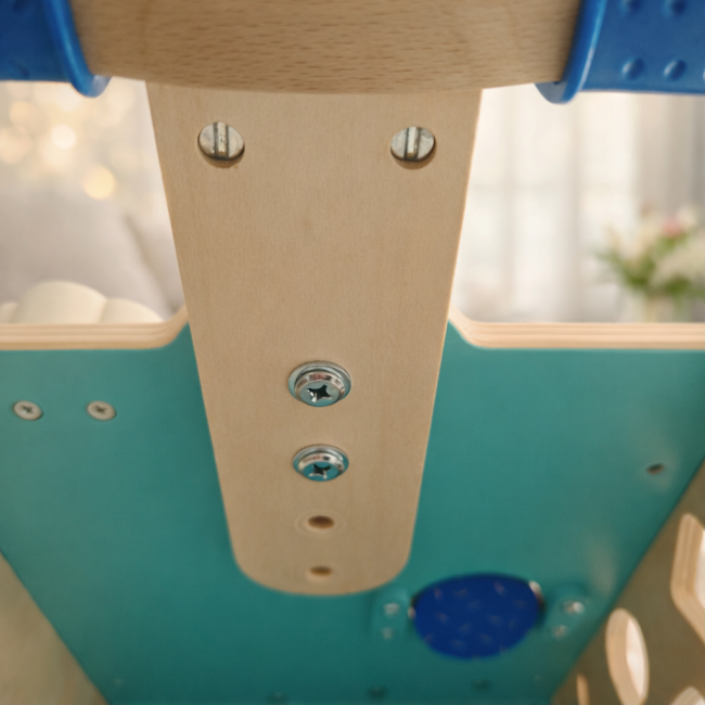 Chariot de marche en bois avec formes à encastrer et engrenages colorés