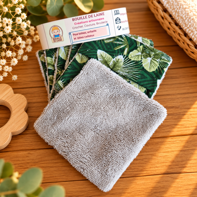 6 lingettes lavables artisanales en bambou avec face douce