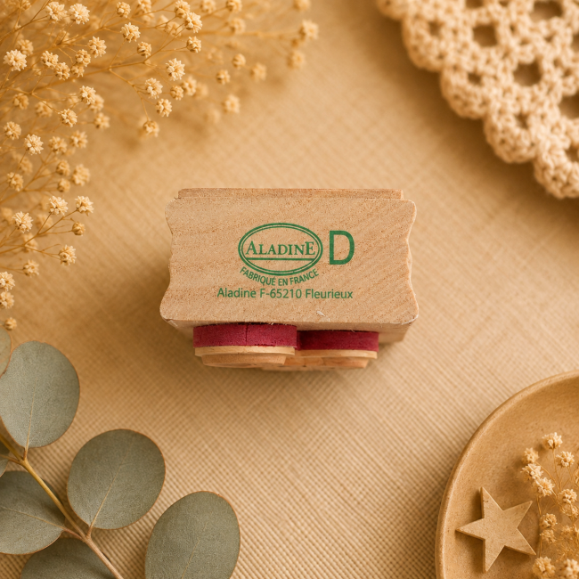 Tampon en bois Joyeux Noël avec marquage du fabricant