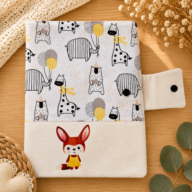 Fermeture du protège-carnet de santé Rabat écru avec bouton pression du protège-carnet de santé artisanal