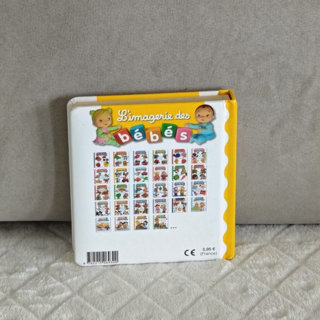 Quatrième de couverture du livre d’éveil La ferme – Fleurus Dos du livre « L’imagerie des bébés – La ferme », édition Fleurus, en bon état.