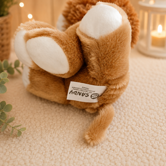 Lion en peluche Sandy – étiquette de marque