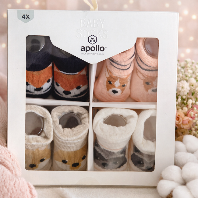 Boîte de 4 paires de chaussettes bébé Apollo neuves avec motifs animaux  