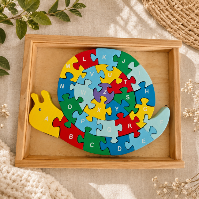 Puzzle escargot en bois de seconde main avec support